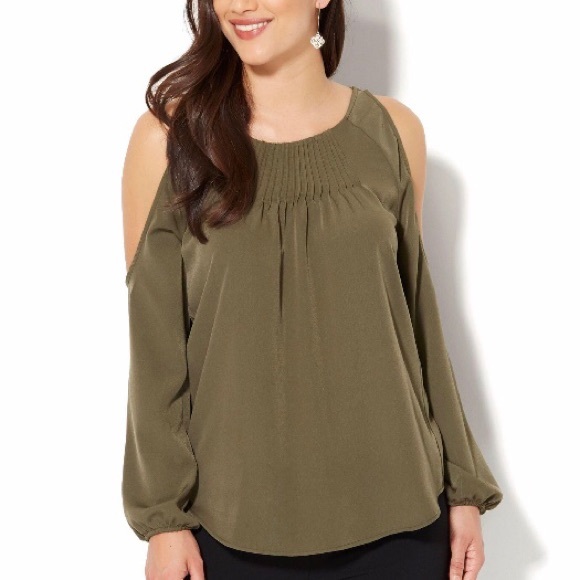 New York & Company Tops - Olive, cold shoulder top, size M, NY & Co.